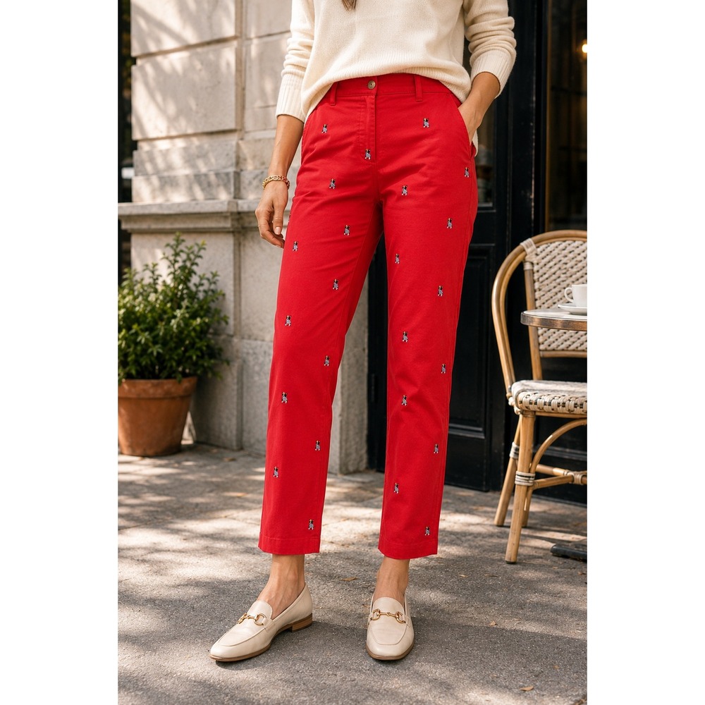 Talbots Frenchie Critter Relaxed Chino Pants Embroidered French Bulldog 10